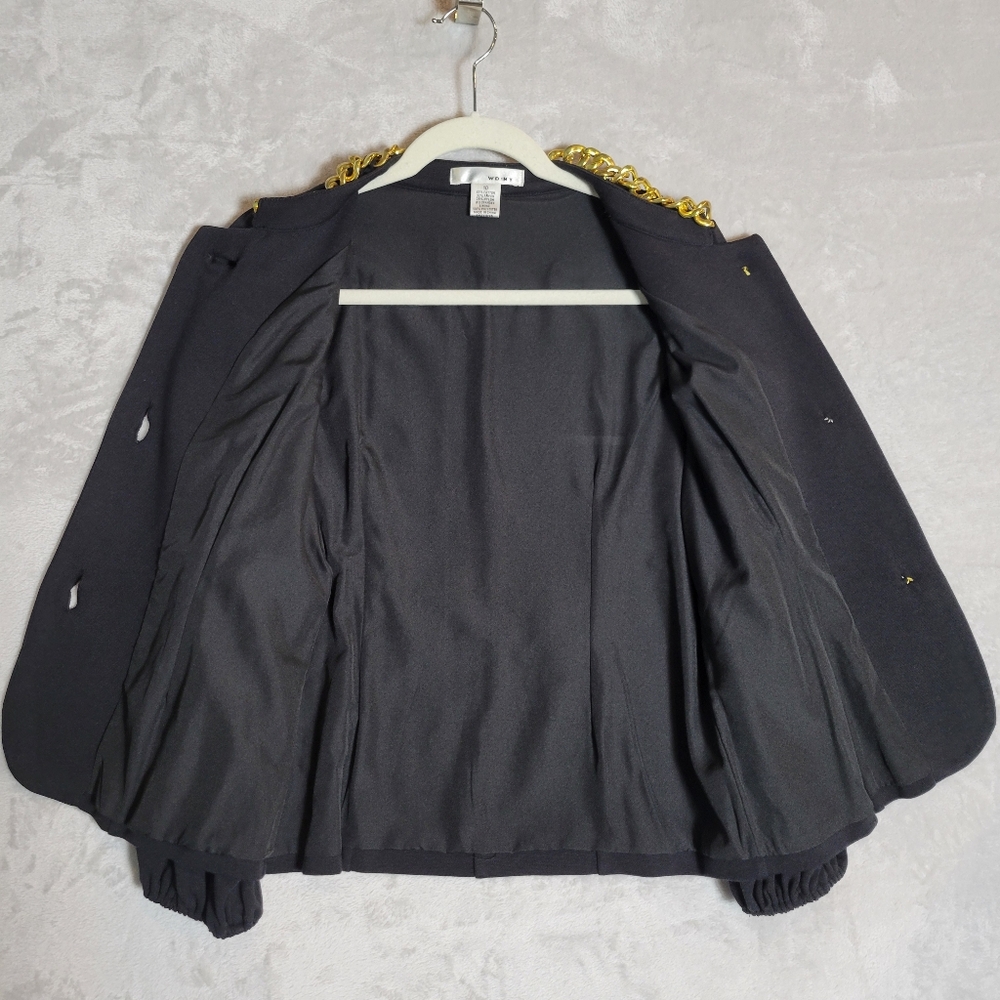Vintage 90s Black Skirt Suit Gold Curb Link Chain Embellished Sz 10 Power Suit - Picture 12 of 16